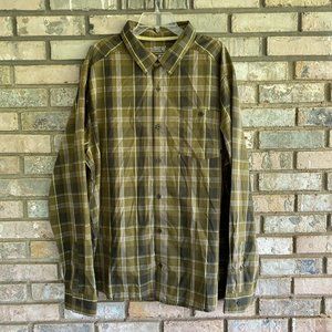 Mountain Hardwear Green Tan Plaid Button Down Long Sleeve Shirt Mens Size XXL 2X